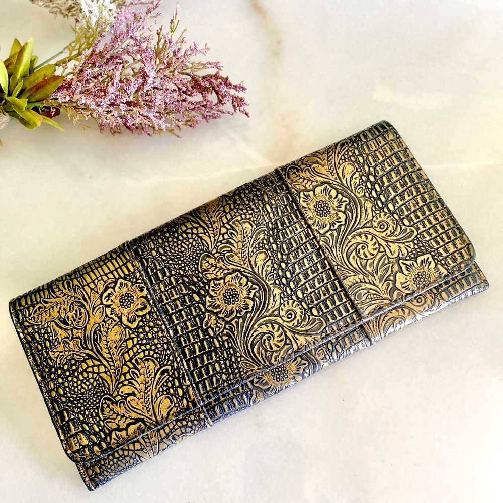 Metallic Floral Embossed Clutch